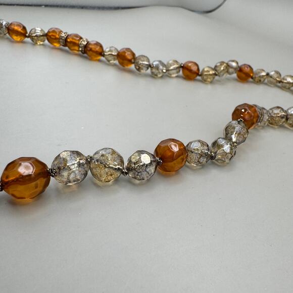 Vintage Monet Brown Honey Gold Tone Faceted Glass Bead Long Necklace - Picture 8 of 12